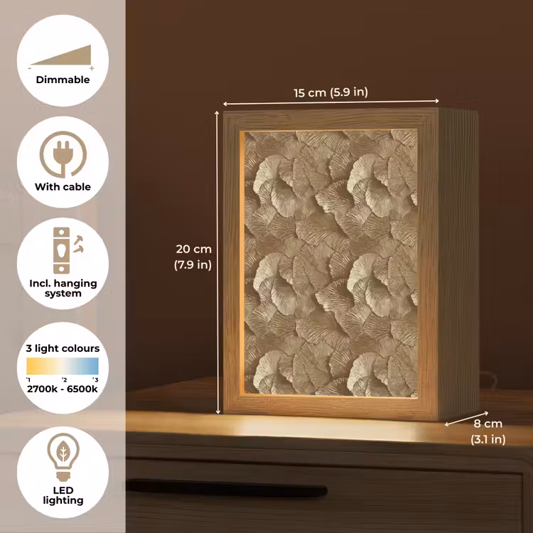 Organisch - Patroon - Bladeren - Goud Light Box met kabel (Tafellamp) klein 925 -USP_EN