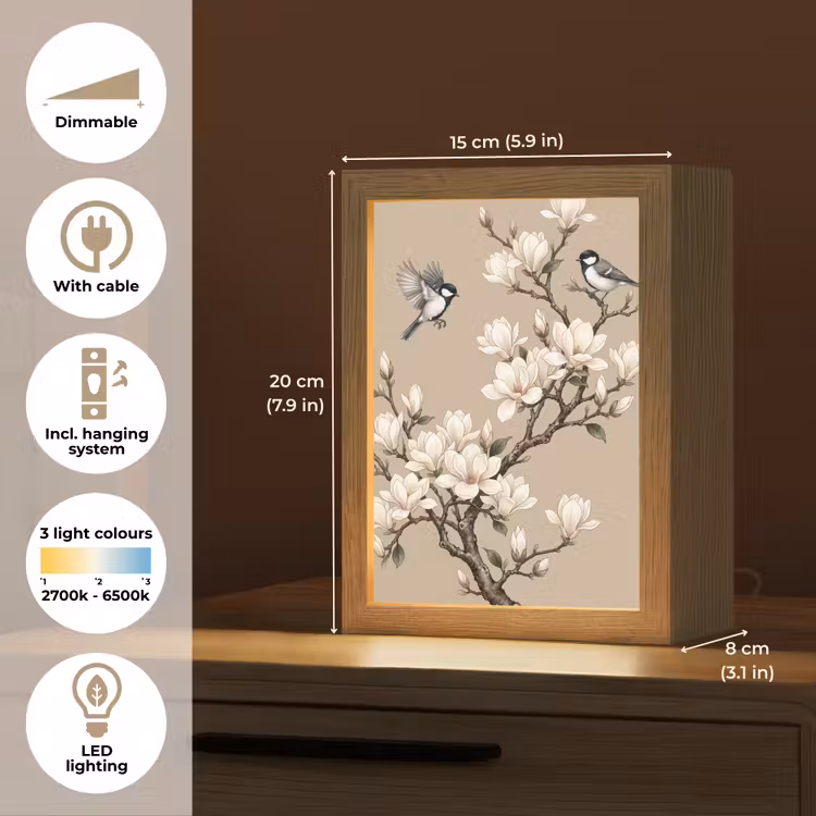 Oosters - Vogels - Beige Light Box met kabel (Tafellamp) klein -USP_EN