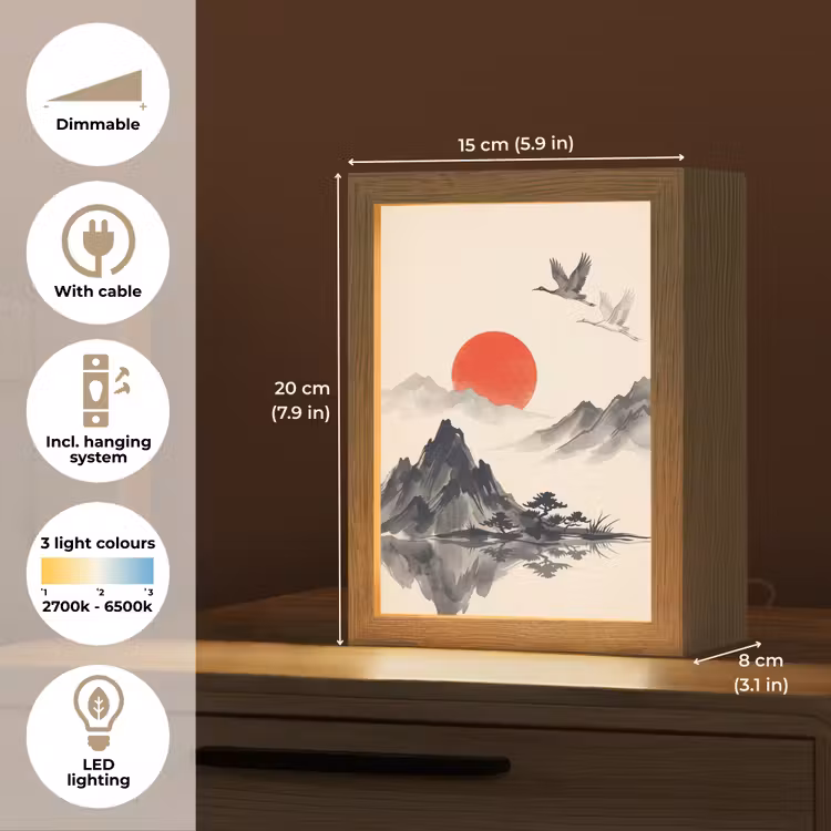 Oosters - Kraanvogels - Landschap Light Box met kabel (Tafellamp) klein -USP_EN