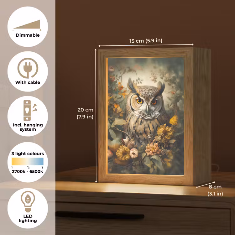 Uil - Vogels - Bloemen - Natuur Light Box met kabel (Tafellamp) klein -USP_EN