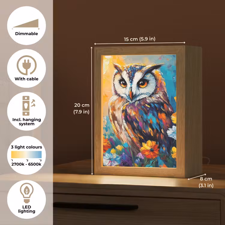 Uil - Bloemen - Kunst - Zonsondergang Light Box met kabel (Tafellamp) klein -USP_EN