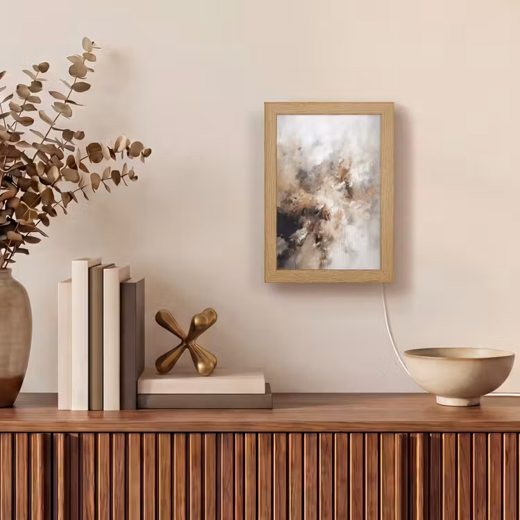 Verf - Abstract - Beige - Kunst Light Box met kabel (Tafellamp) klein -sfeer2
