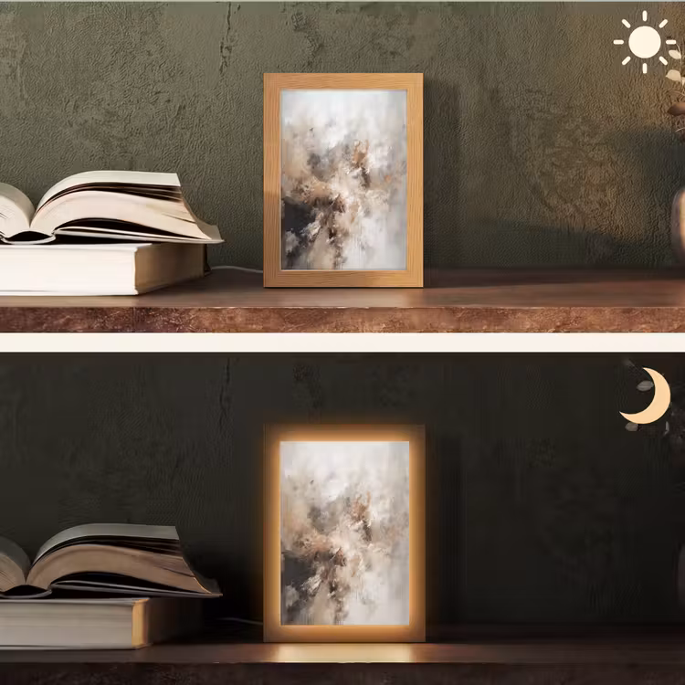 Verf - Abstract - Beige - Kunst Light Box met kabel (Tafellamp) klein -sfeer3
