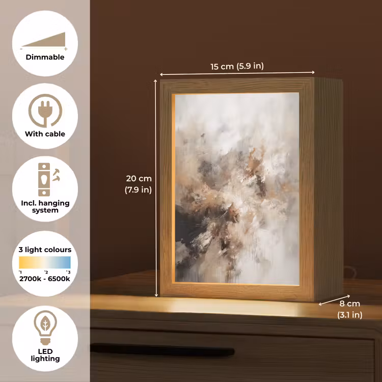 Verf - Abstract - Beige - Kunst Light Box met kabel (Tafellamp) klein -USP_EN