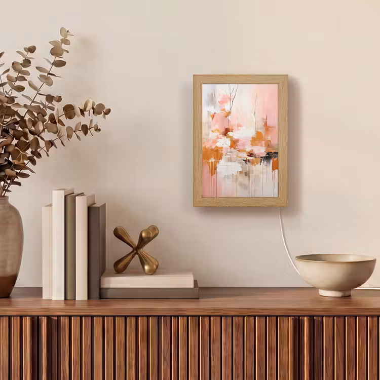 Verf - Roze - Oranje - Abstract - Kunst Light Box met kabel (Tafellamp) klein -sfeer2