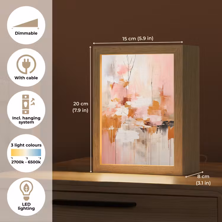 Verf - Roze - Oranje - Abstract - Kunst Light Box met kabel (Tafellamp) klein -USP_EN