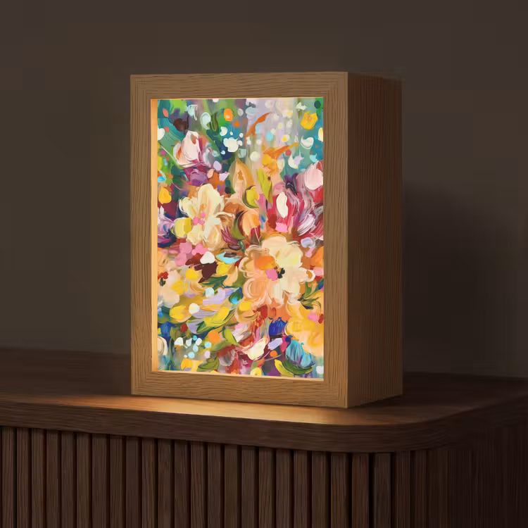 Schilderij - Olieverf - Bloemen - Regenboog Light Box met kabel (Tafellamp) klein -z3d_website