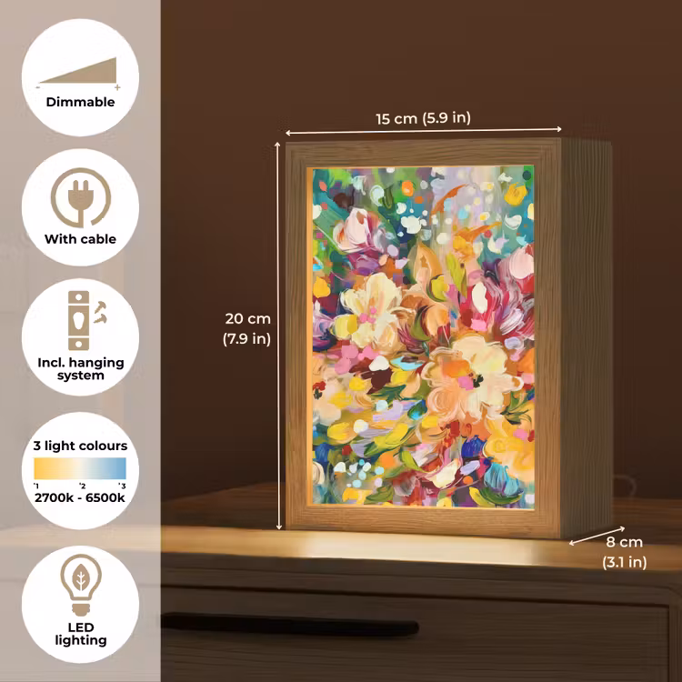 Schilderij - Olieverf - Bloemen - Regenboog Light Box met kabel (Tafellamp) klein -USP_EN