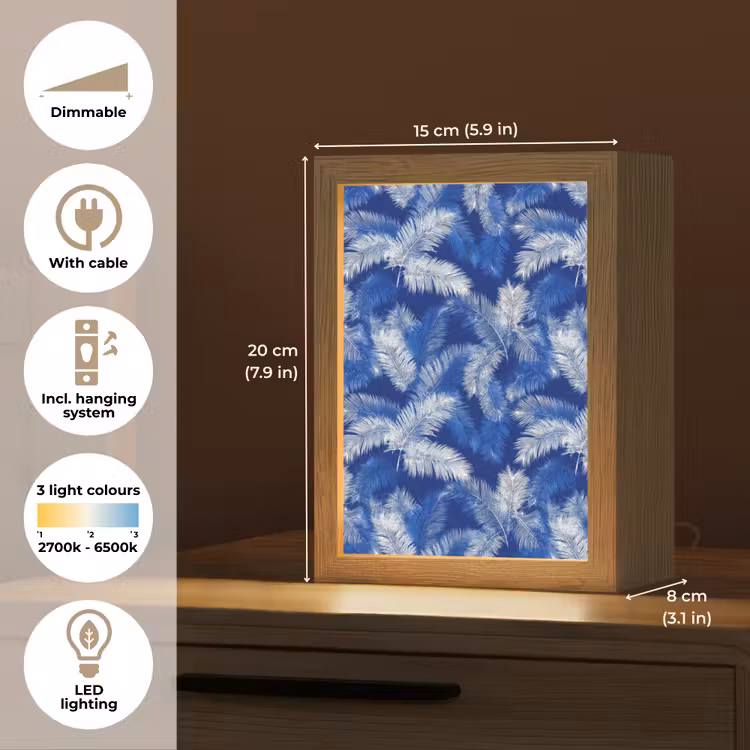 Palmblad - Patroon - Blauw Light Box met kabel (Tafellamp) klein 925 -USP_EN