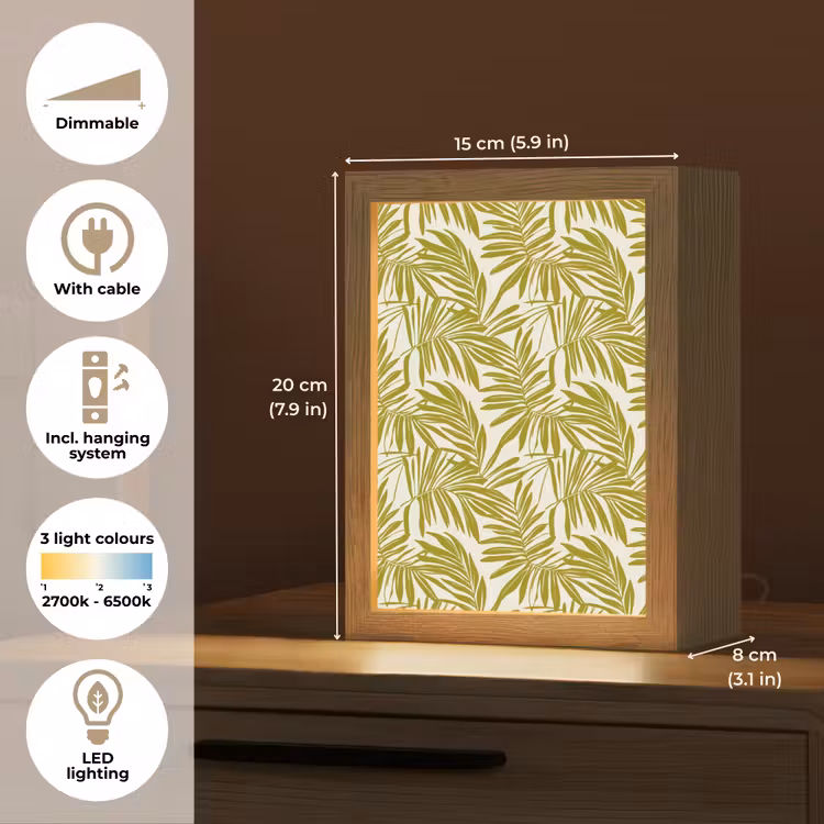 Palmblad - Patroon - Groen Light Box met kabel (Tafellamp) klein 925 -USP_EN