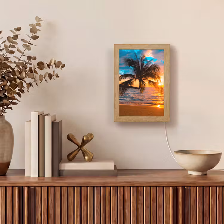 Palm - Zonsondergang - Horizon - Strand - Zee - Tropisch Light Box met kabel (Tafellamp) klein -sfeer2