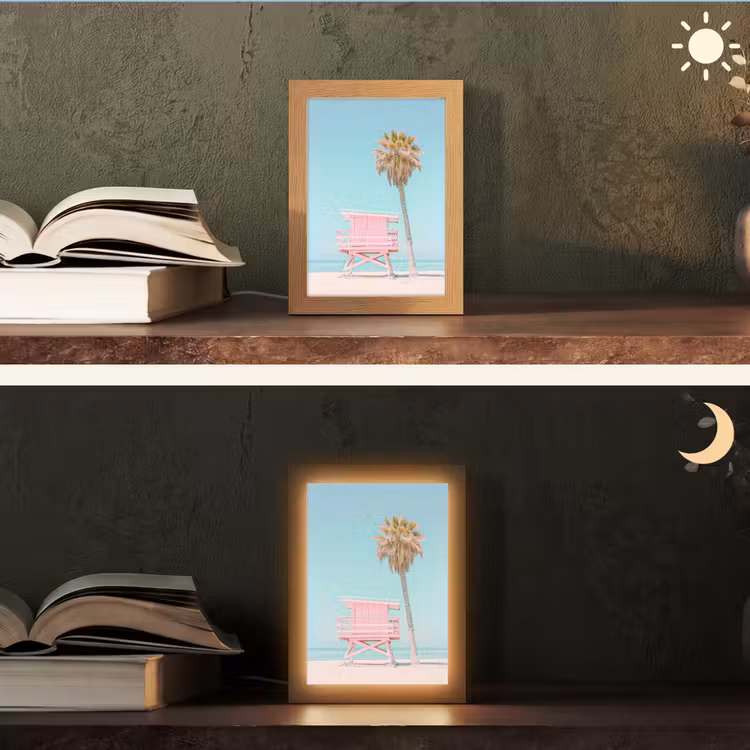 Palmboom - Strandhuis - Roze Light Box met kabel (Tafellamp) klein -sfeer3