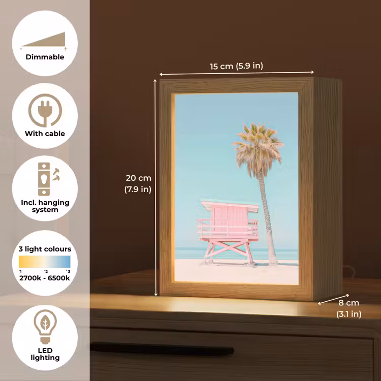 Palmboom - Strandhuis - Roze Light Box met kabel (Tafellamp) klein -USP_EN