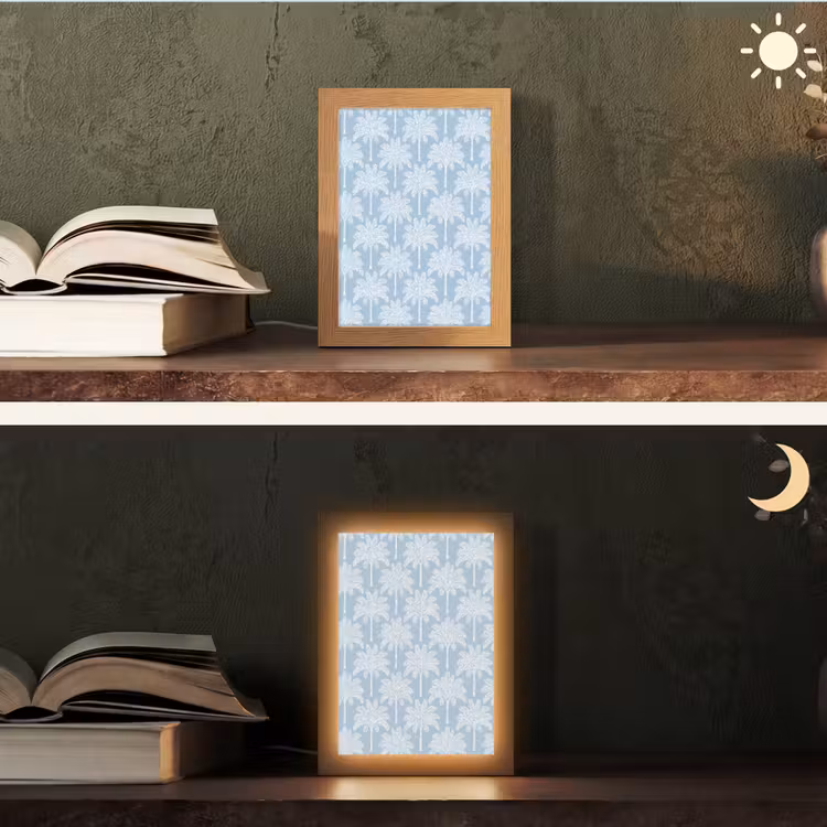 Palmboom - Modern - Blauw Light Box met kabel (Tafellamp) klein 925 -sfeer3