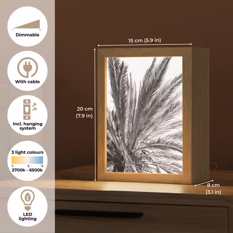 Palmboom - Tropisch - Zwart - Wit Light Box met kabel (Tafellamp) klein -USP_EN