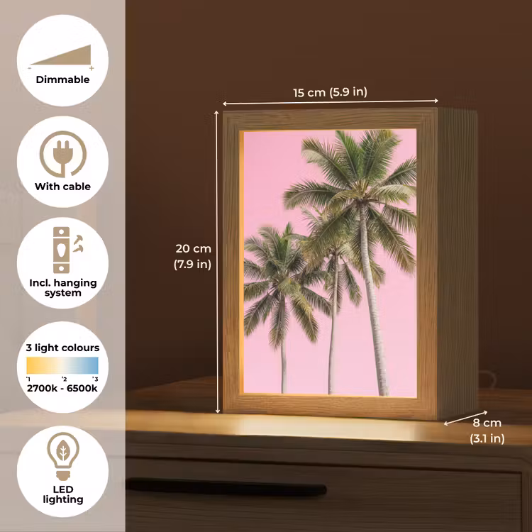 Palmboom - Tropisch - Pink Light Box met kabel (Tafellamp) klein -USP_EN
