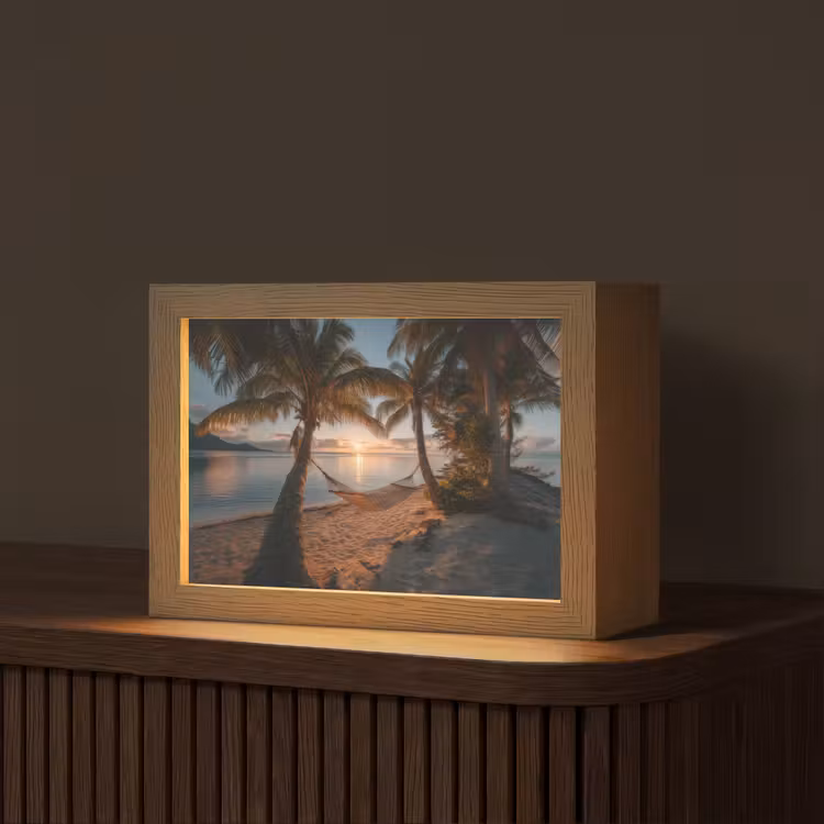 Palmbomen - Hangmat - Strand - Zonsondergang Light Box met kabel (Tafellamp) klein -z3d_website