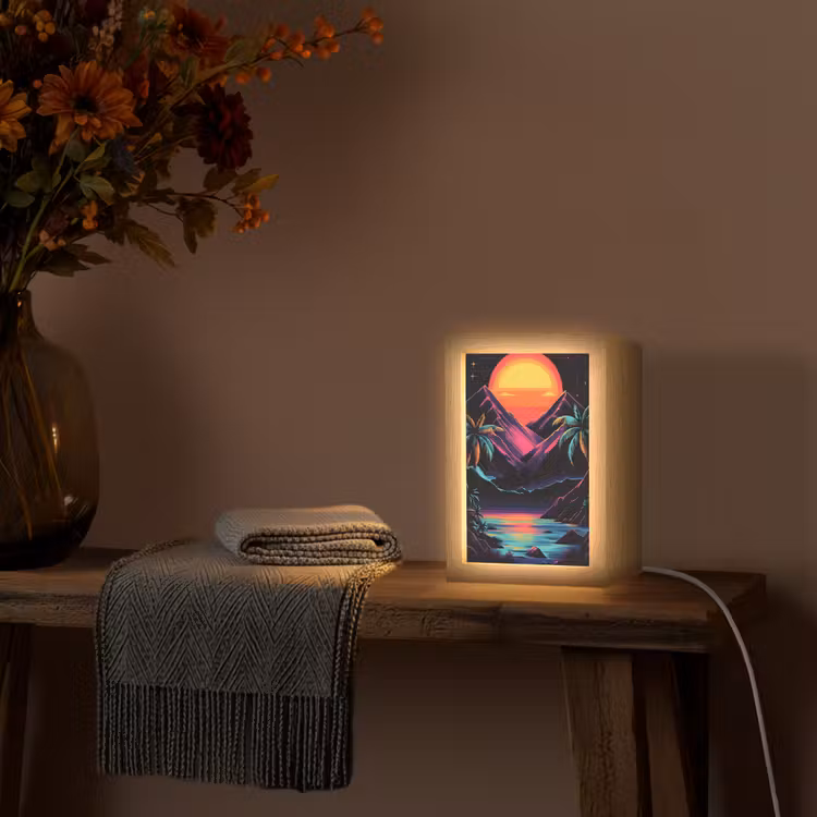 Palmbomen - Neonbergen - Sterrenhemel - Zon Light Box met kabel (Tafellamp) klein -sfeer4