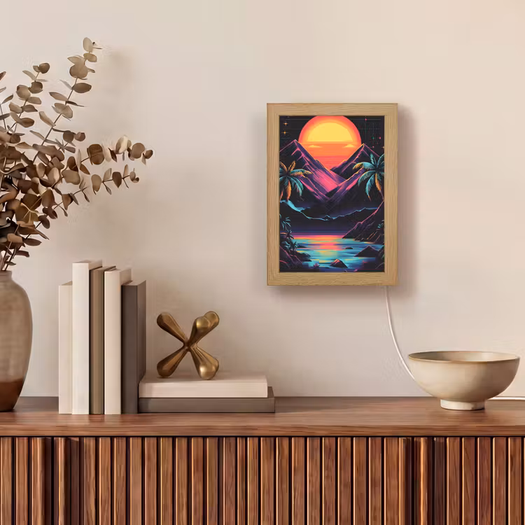 Palmbomen - Neonbergen - Sterrenhemel - Zon Light Box met kabel (Tafellamp) klein -sfeer2