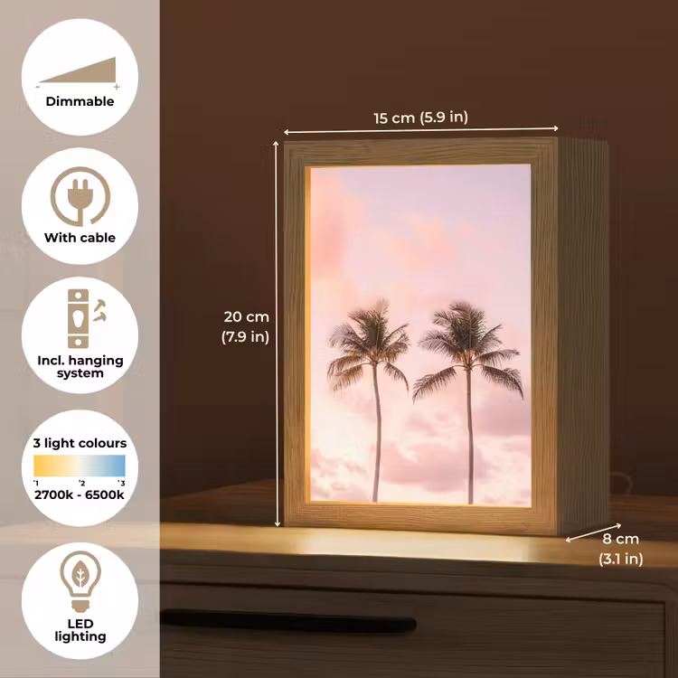 Palmbomen - Paars - Wolken - Lucht Light Box met kabel (Tafellamp) klein -USP_EN