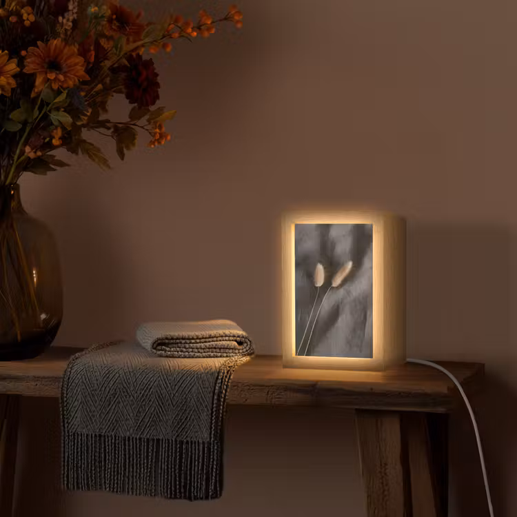 Pampasgras - Pluim - Zwart - Beige Light Box met kabel (Tafellamp) klein -sfeer4