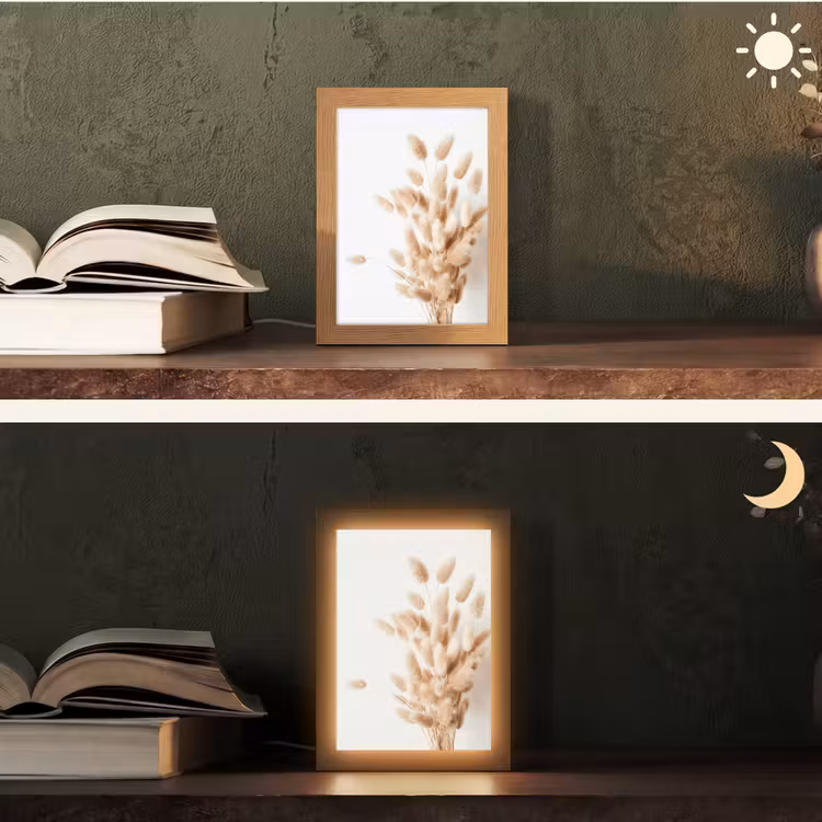 Pampasgras - Pluim - Wit - Beige Light Box met kabel (Tafellamp) klein -sfeer3