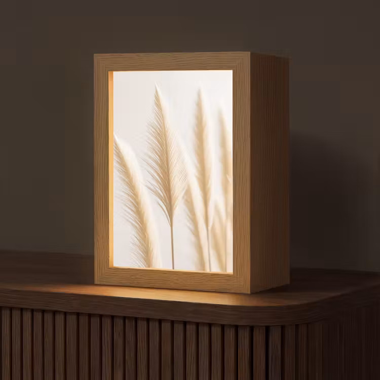 Pampas gras - Pluimen - Beige - Natuur Light Box met kabel (Tafellamp) klein -z3d_website