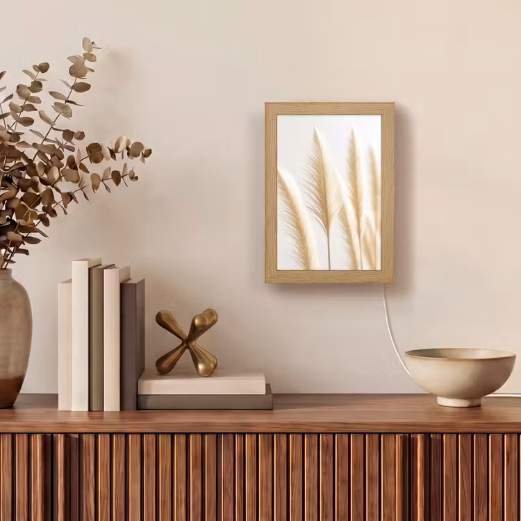 Pampas gras - Pluimen - Beige - Natuur Light Box met kabel (Tafellamp) klein -sfeer2