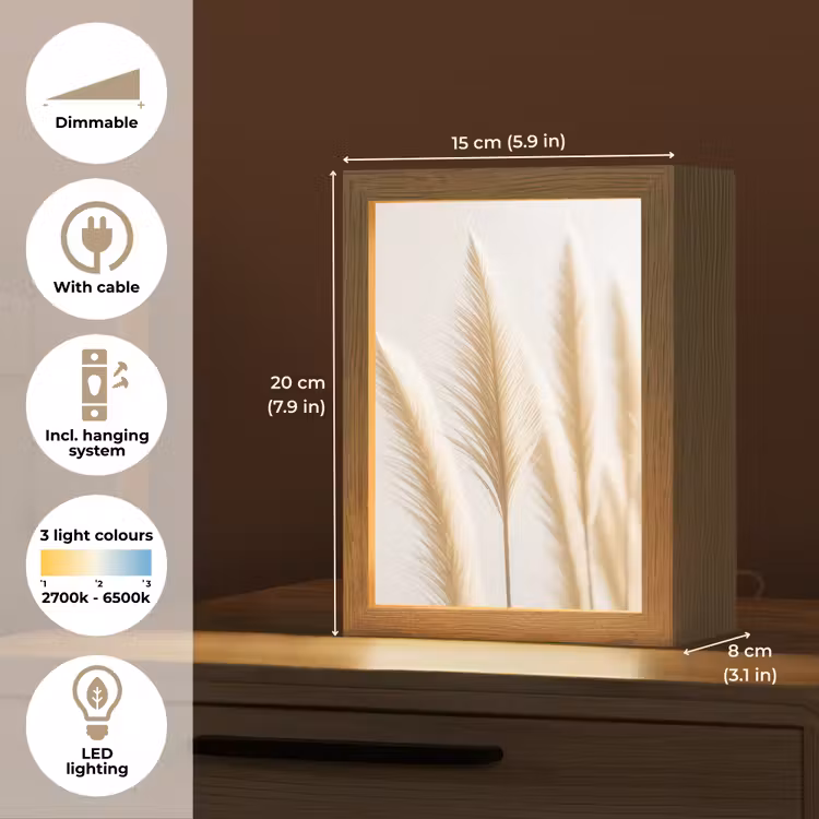 Pampas gras - Pluimen - Beige - Natuur Light Box met kabel (Tafellamp) klein -USP_EN