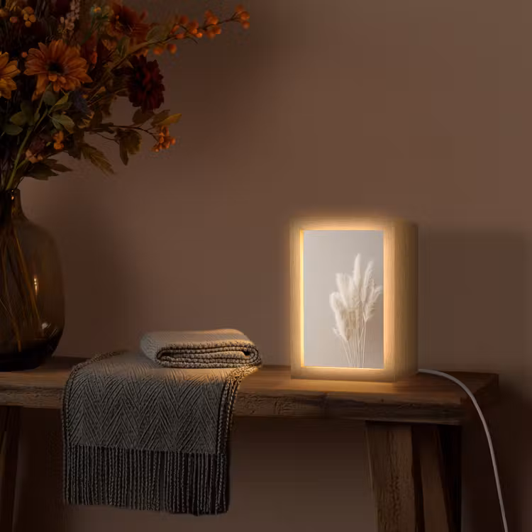 Pampasgras - Pluimen - Pastel - Wit Light Box met kabel (Tafellamp) klein -sfeer4