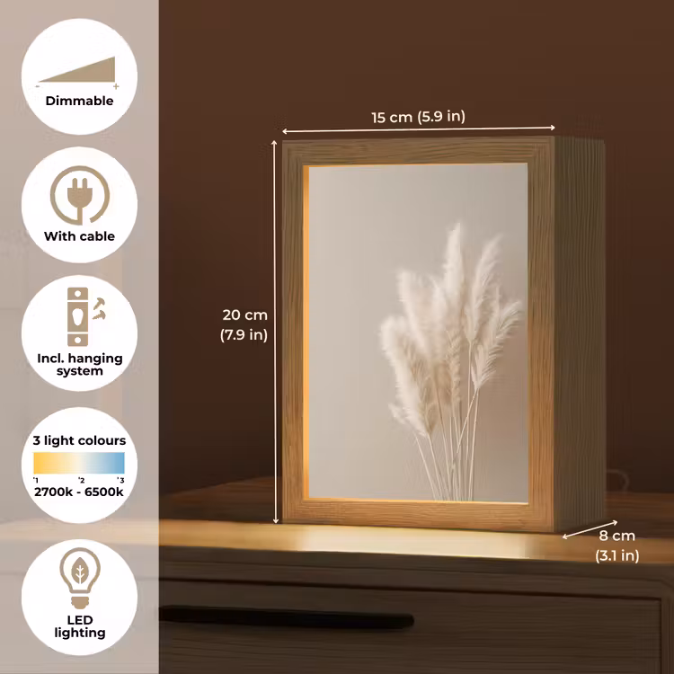 Pampasgras - Pluimen - Pastel - Wit Light Box met kabel (Tafellamp) klein -USP_EN