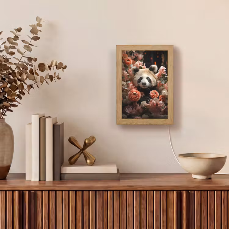 Panda - Dier - Bloemen - Natuur - Botanisch Light Box met kabel (Tafellamp) klein -sfeer2