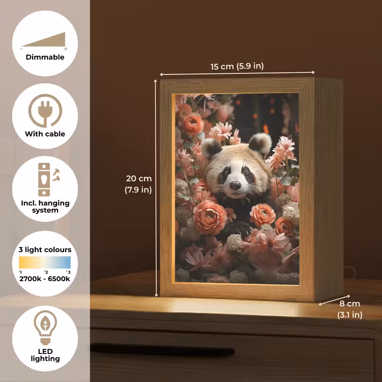 Panda - Dier - Bloemen - Natuur - Botanisch Light Box met kabel (Tafellamp) klein -USP_EN