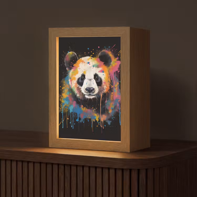 Panda - Graffiti - Dieren - Zwart - Kleuren Light Box met kabel (Tafellamp) klein -z3d_website