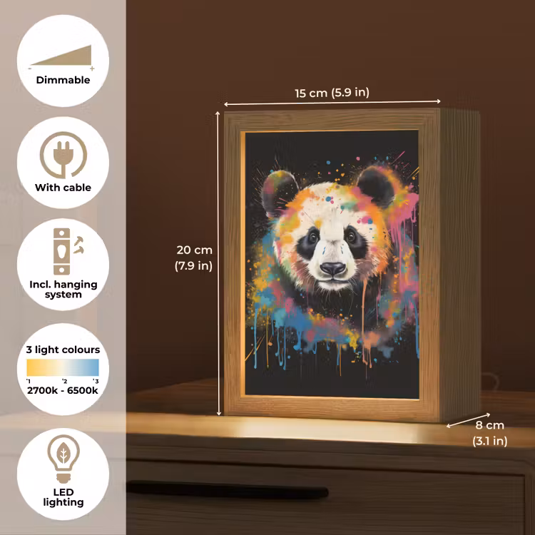 Panda - Graffiti - Dieren - Zwart - Kleuren Light Box met kabel (Tafellamp) klein -USP_EN