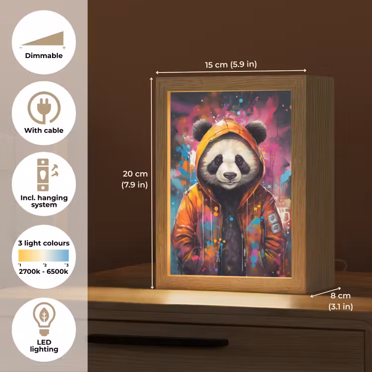 Panda - Jas - Graffiti - Oranje Light Box met kabel (Tafellamp) klein -USP_EN