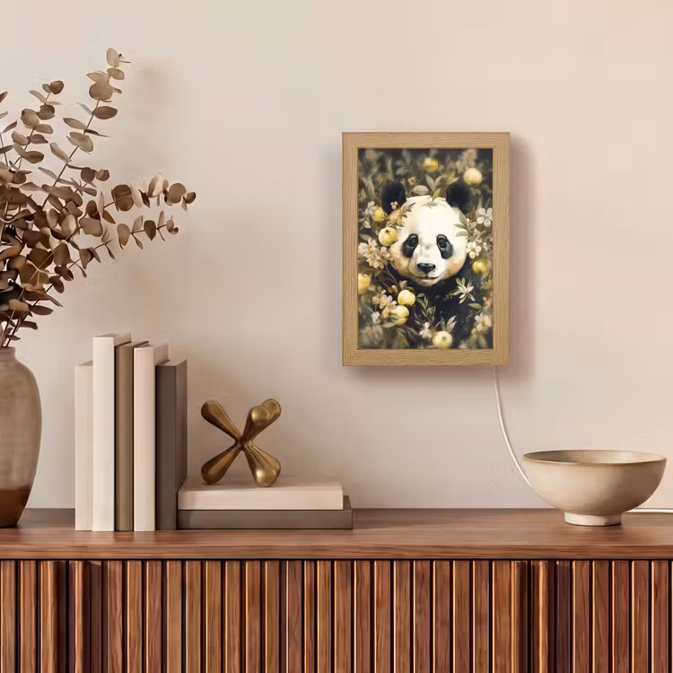Panda - Pandabeer - Wilde dieren - Natuur - Bloemen Light Box met kabel (Tafellamp) klein -sfeer2