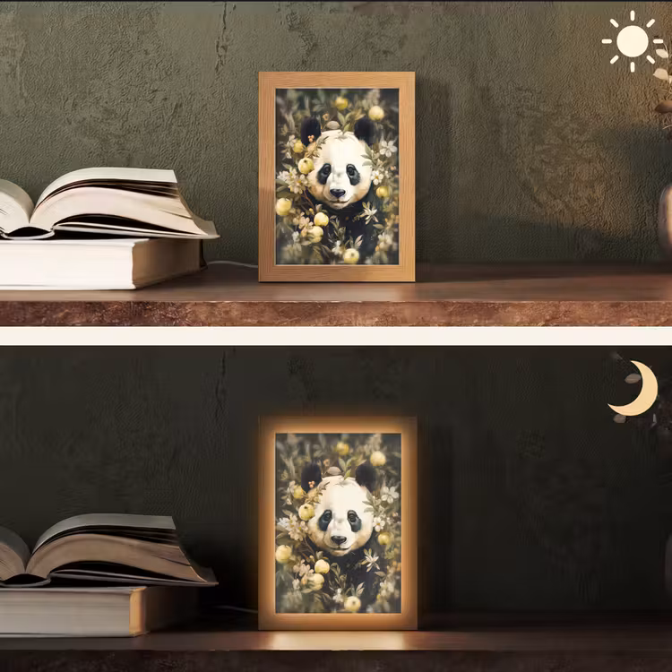 Panda - Pandabeer - Wilde dieren - Natuur - Bloemen Light Box met kabel (Tafellamp) klein -sfeer3