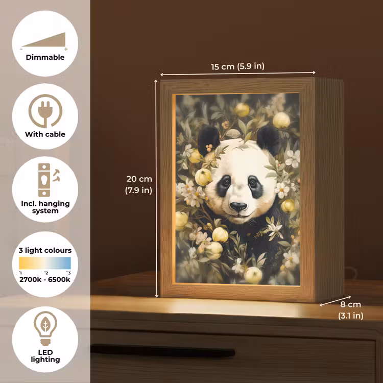 Panda - Pandabeer - Wilde dieren - Natuur - Bloemen Light Box met kabel (Tafellamp) klein -USP_EN