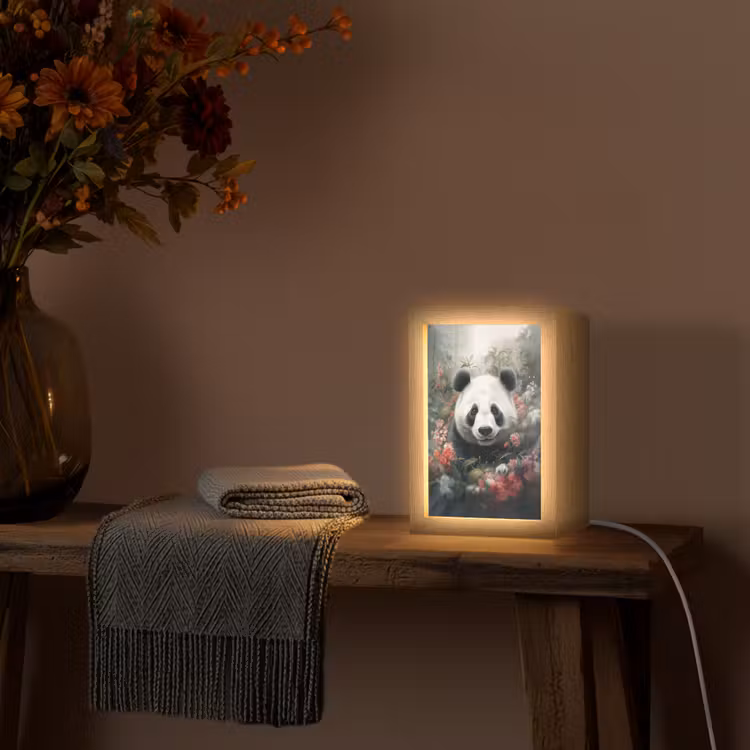 Panda - Wilde dieren - Bloemen - Natuur Light Box met kabel (Tafellamp) klein -sfeer4