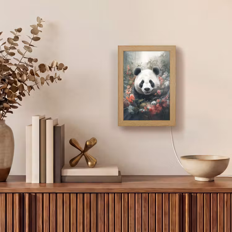 Panda - Wilde dieren - Bloemen - Natuur Light Box met kabel (Tafellamp) klein -sfeer2