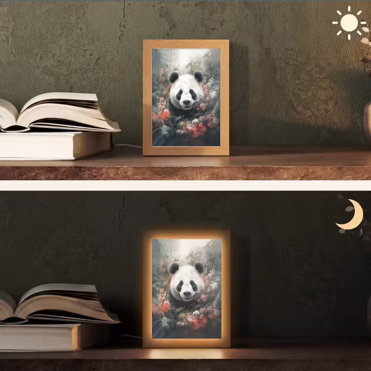 Panda - Wilde dieren - Bloemen - Natuur Light Box met kabel (Tafellamp) klein -sfeer3