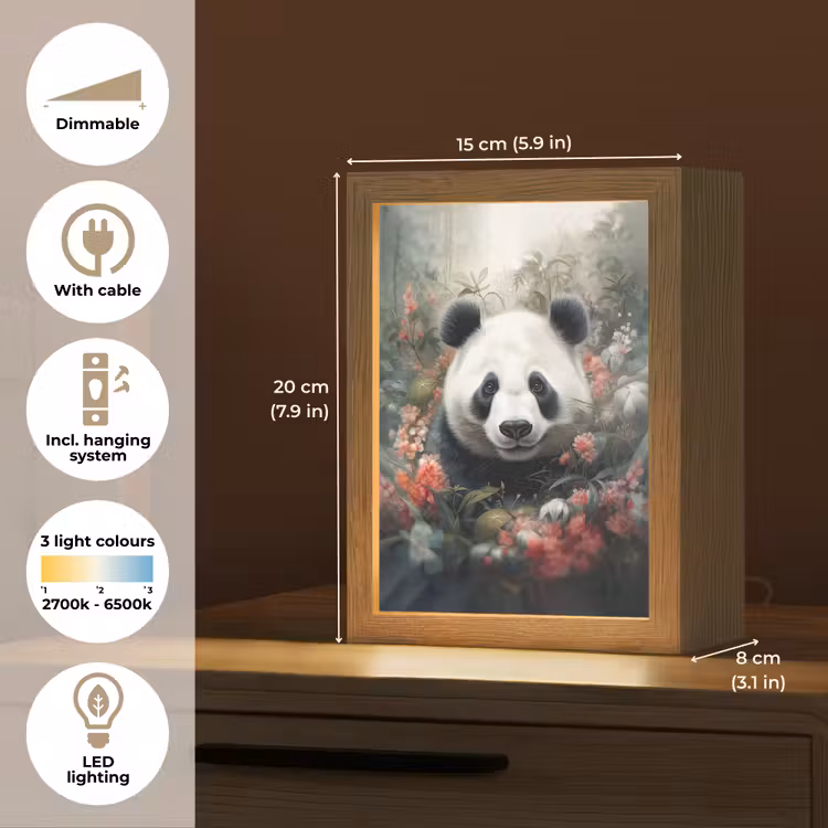 Panda - Wilde dieren - Bloemen - Natuur Light Box met kabel (Tafellamp) klein -USP_EN