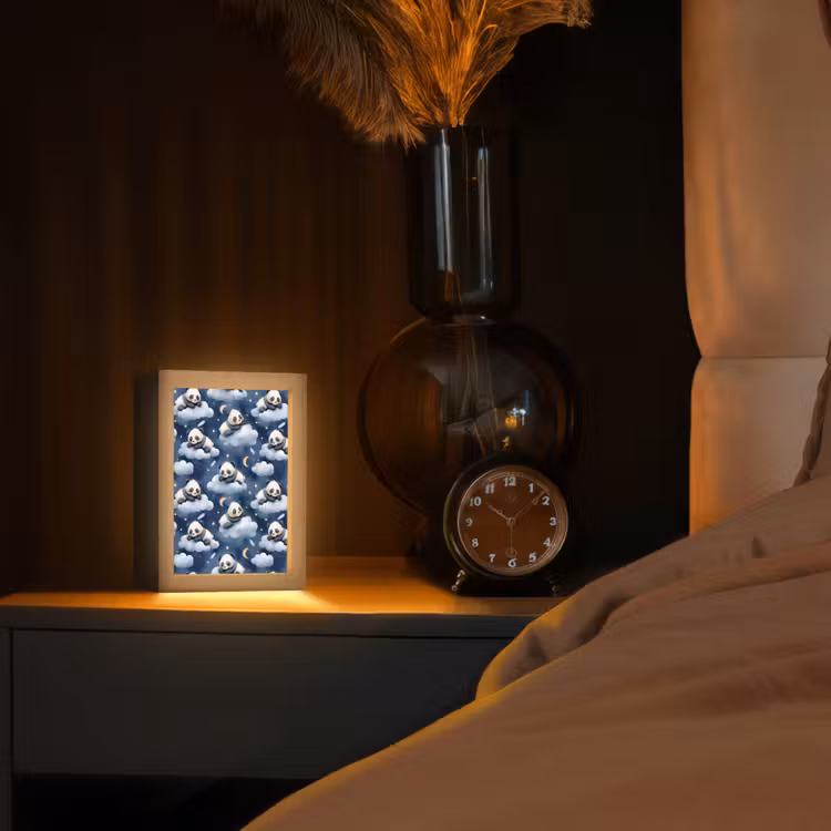 Panda's - Slapen - Blauw Light Box met kabel (Tafellamp) klein 925 -sfeer1
