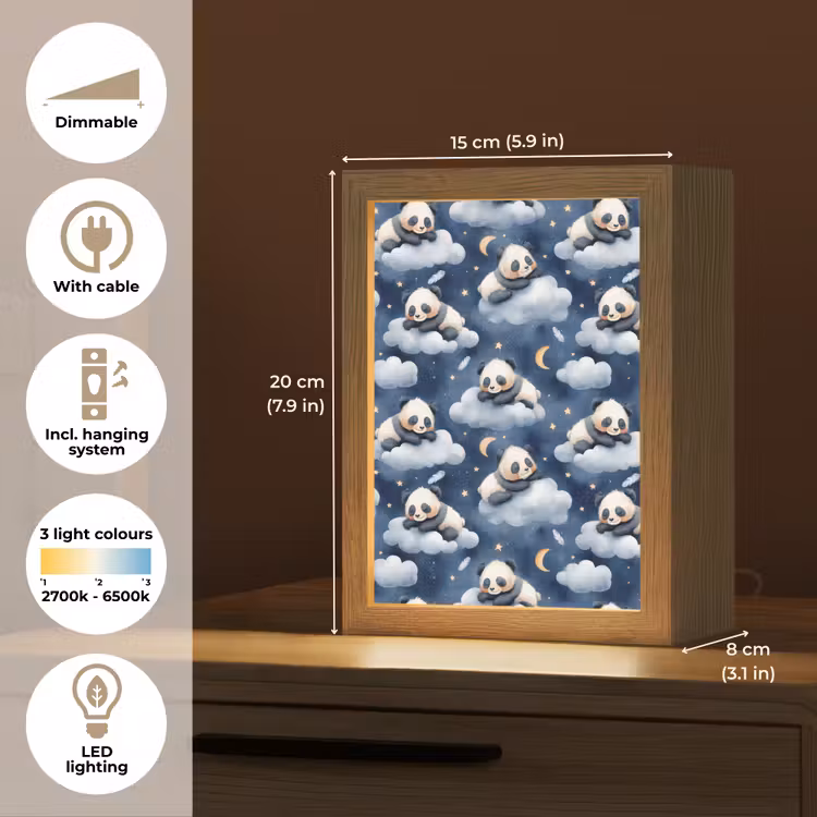 Panda's - Slapen - Blauw Light Box met kabel (Tafellamp) klein 925 -USP_EN
