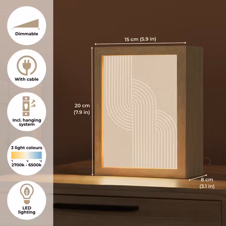 Parallelle lijnen - Lichte textuur - Beige Light Box met kabel (Tafellamp) klein -USP_EN