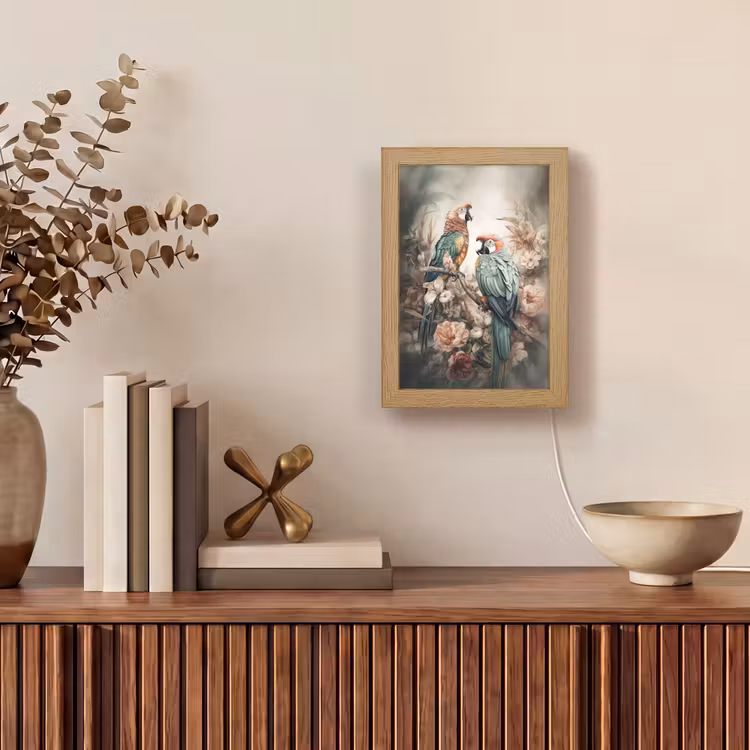 Papegaaien - Vogels - Natuur - Bloemen Light Box met kabel (Tafellamp) klein -sfeer2