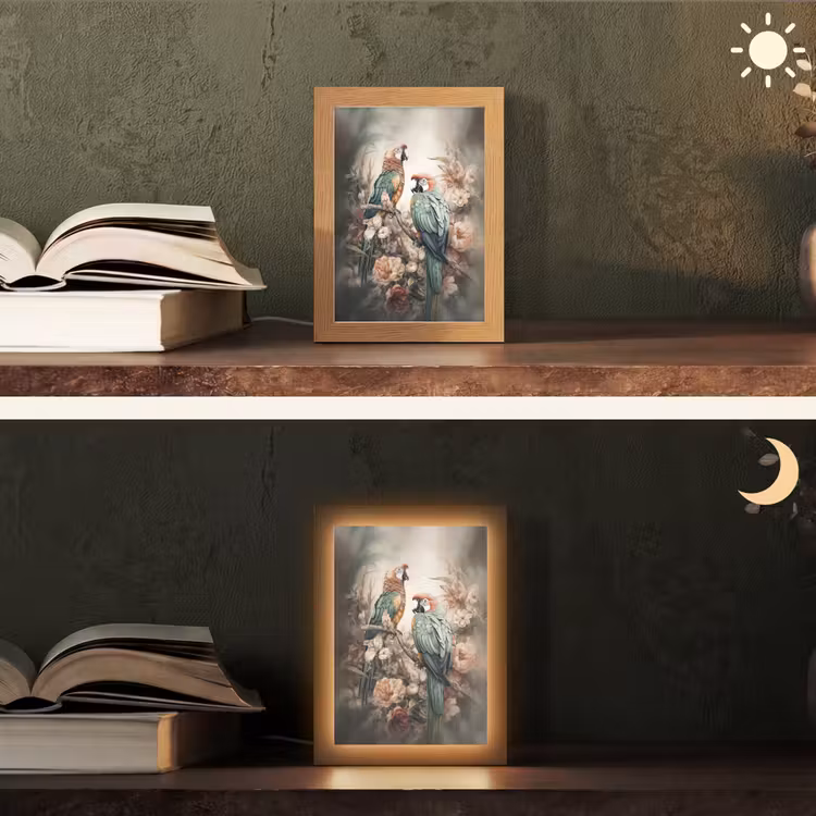 Papegaaien - Vogels - Natuur - Bloemen Light Box met kabel (Tafellamp) klein -sfeer3