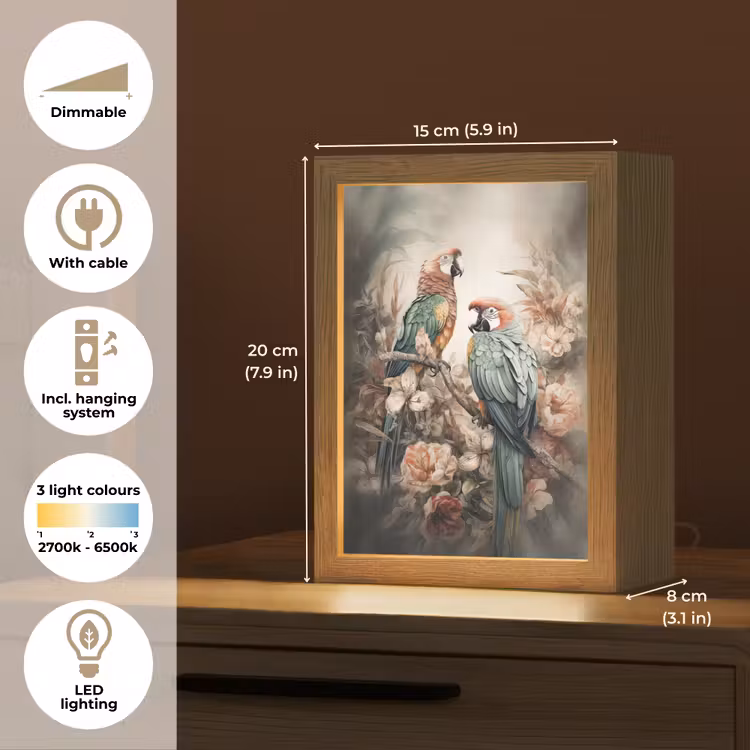 Papegaaien - Vogels - Natuur - Bloemen Light Box met kabel (Tafellamp) klein -USP_EN
