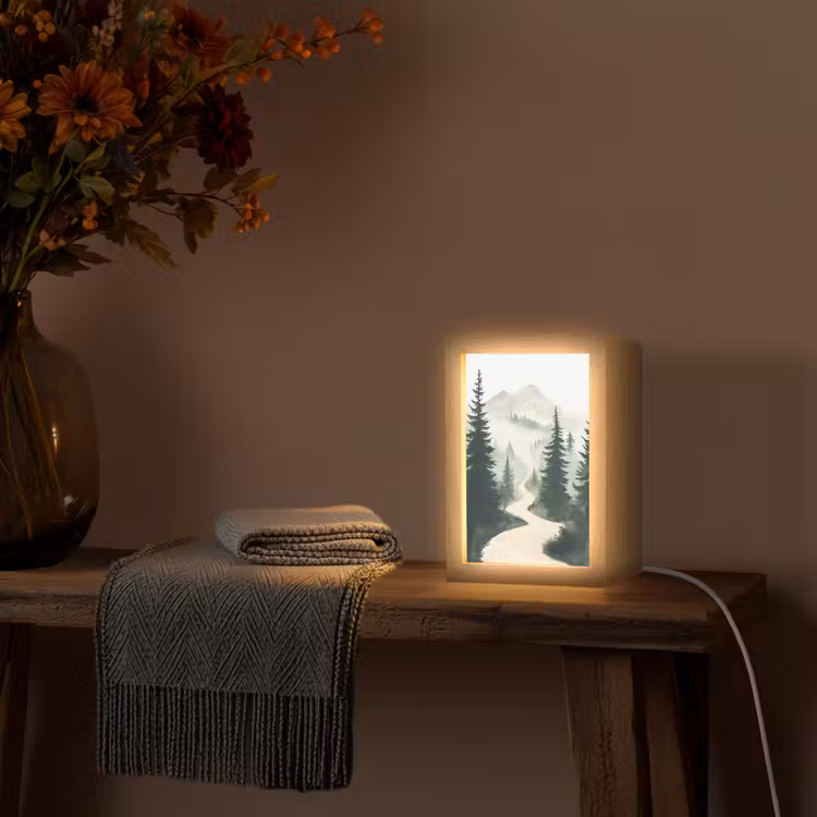 Pad - Bomen - Bos - Illustratie Light Box met kabel (Tafellamp) klein -sfeer4